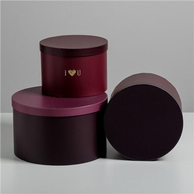 Набор шляпных коробок для цветов 3 в 1 «Бордо», 18 × 13 см - 25 × 15 см